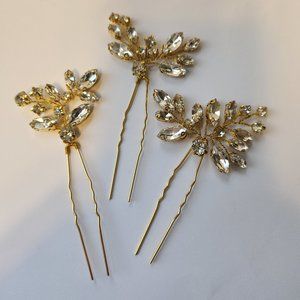Brida/proml hair combs, gold tone, faux crystal